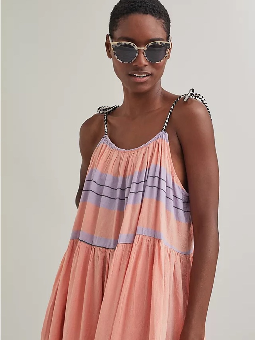 DEVOTION TWINS Stripes Lilac Peach Striped Tie-Shoulder Sundress Dress S Boho